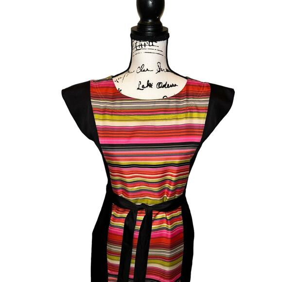 Banana Republic Women's Striped Poly Sleeveless Dress Sz 2 Pink Green Orange - Picture 2 of 9